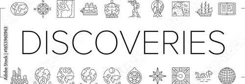 great geographical discoveries icons set vector