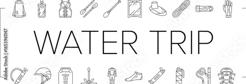 water trip tourism beach icons set vector