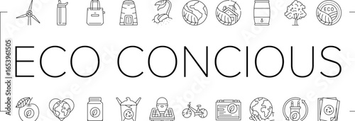 eco conscious sustainability icons set vector