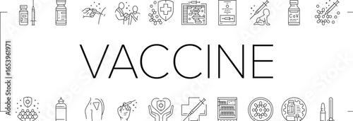 vaccine immunization syringe icons set vector