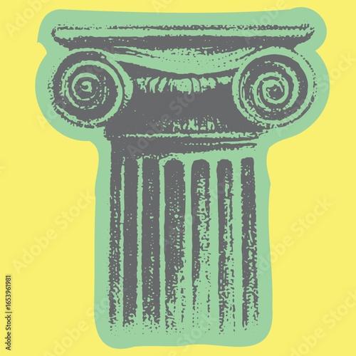 Classical ionic column with decorative capital in a simple style. Antique architecture vector illustration with bold graphic design.
