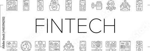 fintech blockchain payments icons set vector