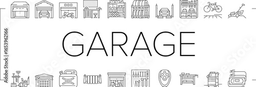 garage storage tools icons set vector