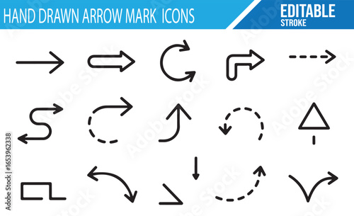 Set of Hand-Sketch Arrows Representing Movement, Direction, and Flow