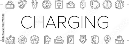energy charging product icons set vector