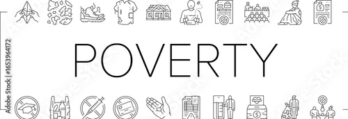 poverty inequality unemployment icons set vector