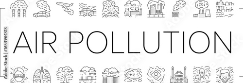 air pollution smog emissions icons set vector