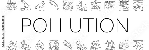 water pollution contamination icons set vector