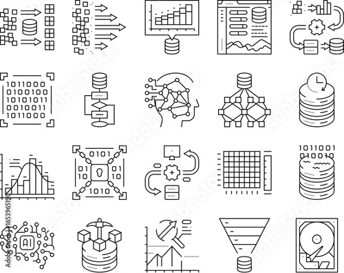 big data analytics hadoop icons set vector