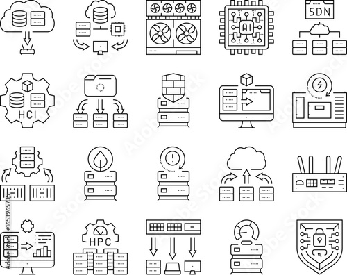 next gen data center automation icons set vector