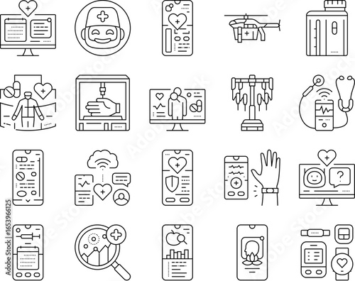 healthcare innovations robotics icons set vector