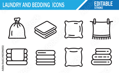 Laundry and Bedding Care Icons for Household Organization and Cleanliness