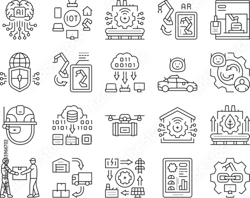 industry 4.0 automation robotics icons set vector