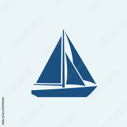 Blue sailboat on a light blue background.