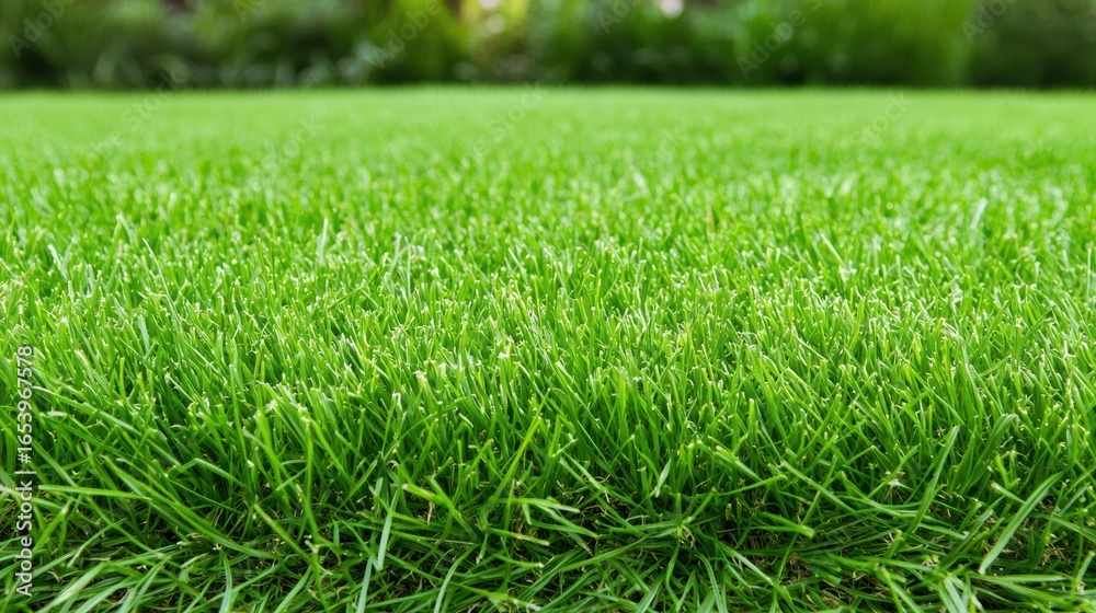Obraz premium Freshly Mowed Lawn Close up of freshly cut green grass, sharp focus on the blades, vibrant green color, ideal for lawn care or landscaping themes