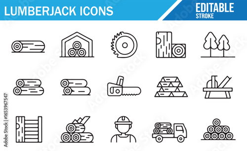 Lumberjack Industry Icons for Logging, Sawmills, and Timber Harvesting
