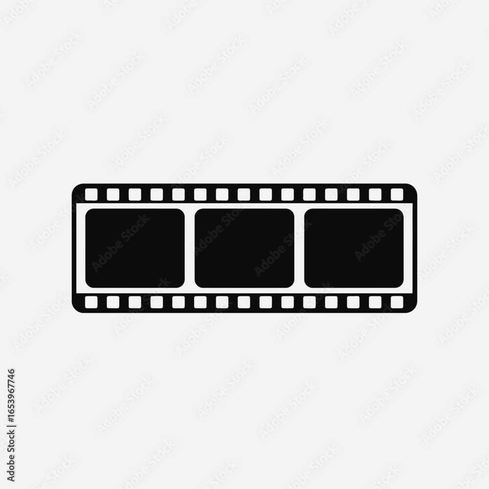 Fototapeta premium Film strip with three blank frames on a light background.