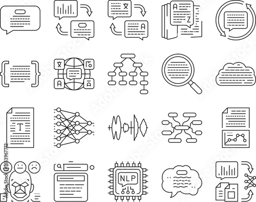 natural language processing nlp icons set vector
