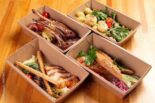 Food is ready for delivery. Restaurant delivery.