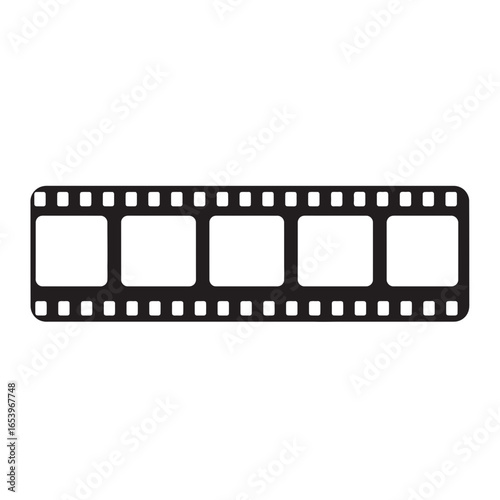 Film strip with five empty frames on white background.