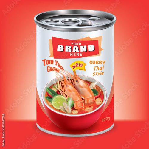 Design of cans for Thai food Tom Yum Goong