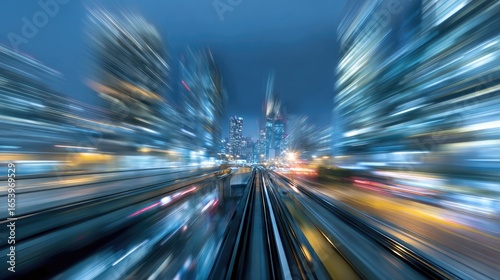 City lights blur at night