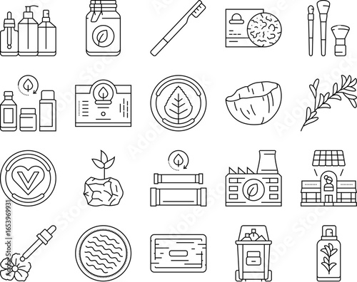 sustainable beauty eco friendly icons set vector