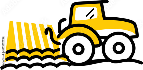 Tractor plowing a field on a white background