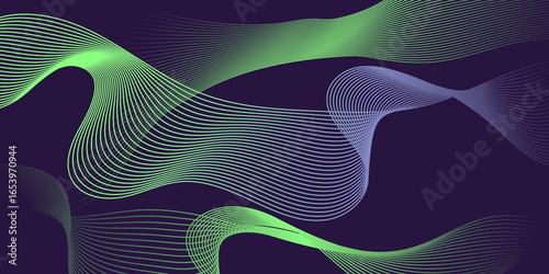 Wallpaper Mural Futuristic abstract background with neon green and blue flowing wave lines on a dark gradient. Perfect for tech, gaming, digital posters, and modern design projects. Torontodigital.ca