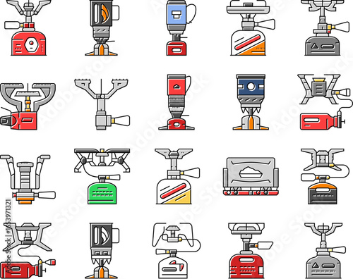 gas burner stove cooktop icons set vector