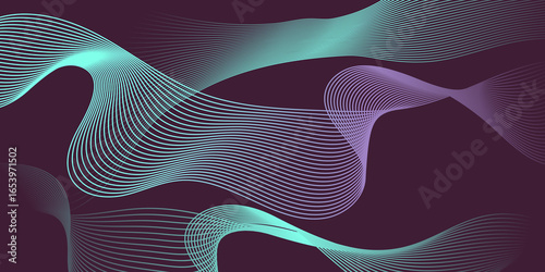 Wallpaper Mural Elegant abstract background with teal and purple flowing wave lines on a dark purple gradient. Suitable for luxury, branding, artistic, and modern digital design projects. Torontodigital.ca