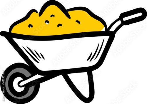 Illustration of a wheelbarrow filled with soil on a white background
