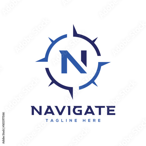 Navigate letter N compass creative logo design concept for business company