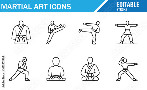 Martial Arts Training Icons for Karate, Taekwondo, and Self-Defense Techniques