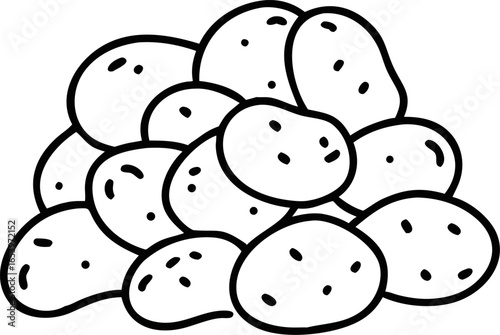 A realistic pile of freshly harvested potatoes on a white background