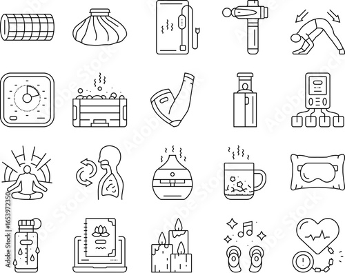 recovery wellness practices icons set vector