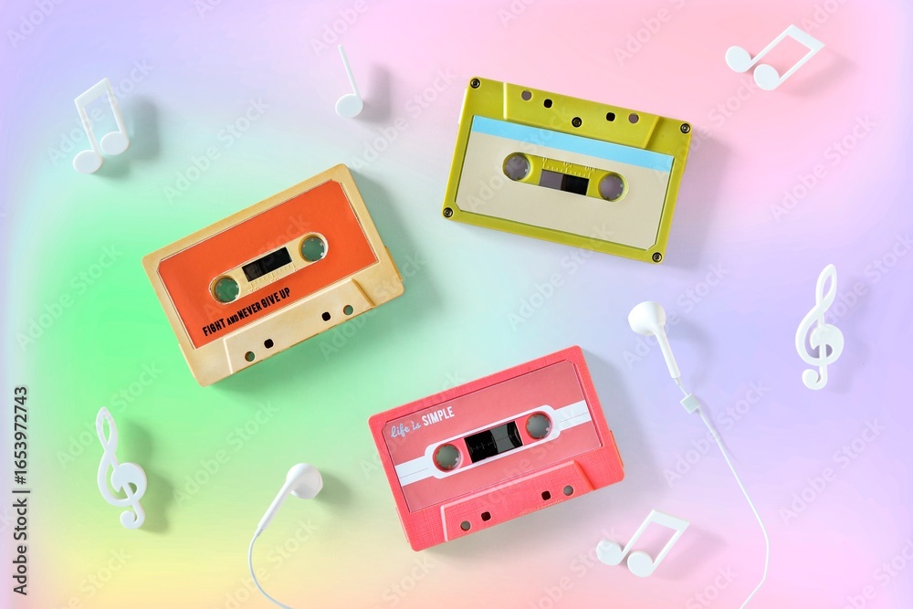 Colorful cassette tape, musical entertainment photo Colorful cassette tape, musical entertainment photo