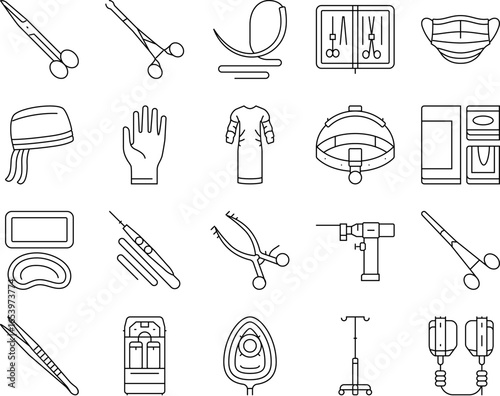 surgeon accessories scalpel icons set vector