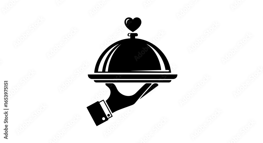 Fototapeta premium Vector art of hand serving a covered dish with a heart on top