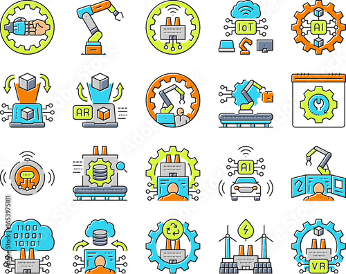 industry five automation icons set vector