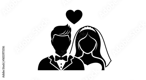 Vector art of bride and groom couple with heart symbol, representing love and marriage