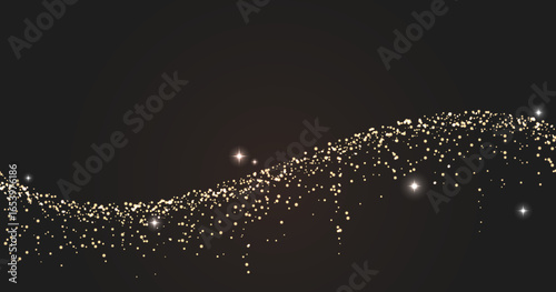 Elegant Golden Light Wave on Black Background with Sparkling Particles
