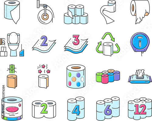 toilet paper tissue roll soft icons set vector