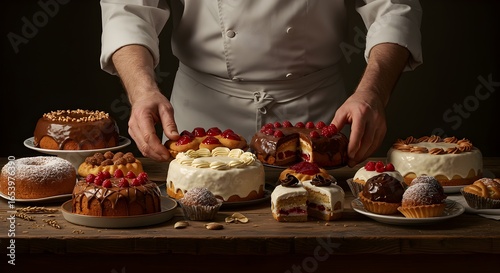 Bakery Display A Chef's Delight, Featuring Exquisite Cakes and Pastries in a Gourmet Setting
