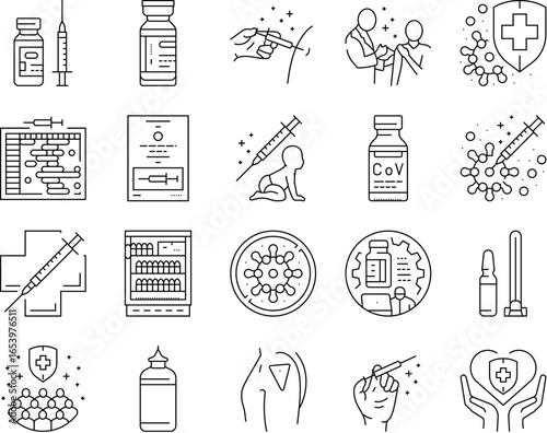 vaccine immunization syringe icons set vector
