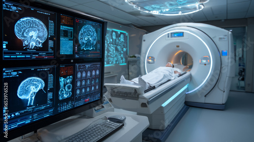 Magnetic resonance imaging brain scan medical technology hospital patient diagnostic healthcare modern equipment clinical