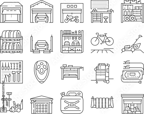 garage storage tools icons set vector