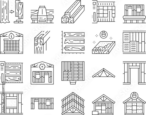 wood frame house construction icons set vector