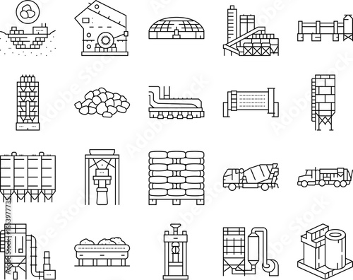 cement production gypsum icons set vector