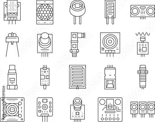 sensor module iot infrared icons set vector